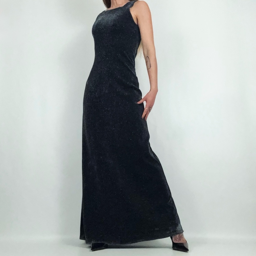 Vintage Shimmer Sleeveless Maxi Dress in Black | Size S - Picture 9 of 13